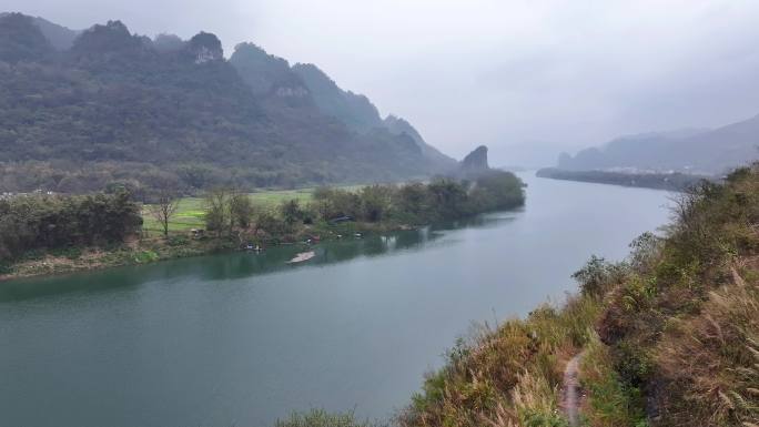 航拍广东清远阳山连江清江钓月景观