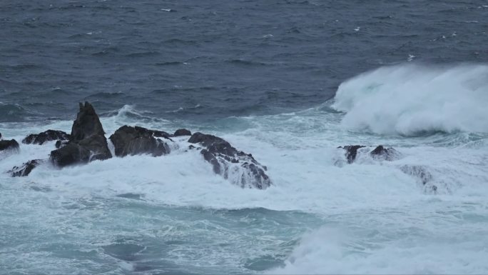 美国加州海岸雨中海浪