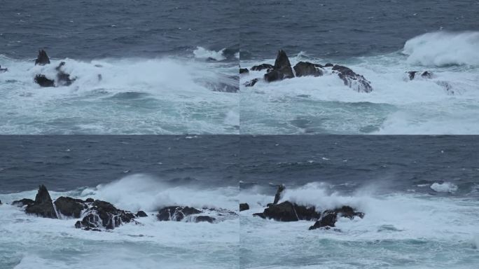 美国加州海岸雨中海浪