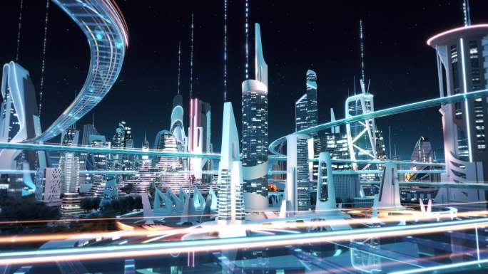 科幻未来城市元宇宙城市互联智慧城市AI