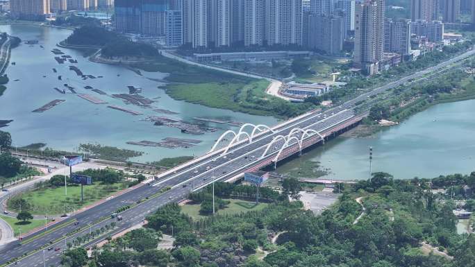 广西防城港城市风光延时航拍