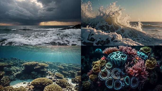 大海海浪海底世界 水母珊瑚礁
