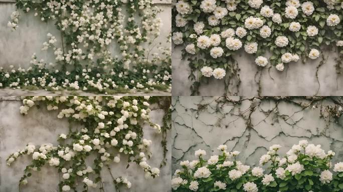 破败墙上的茉莉花白色花朵