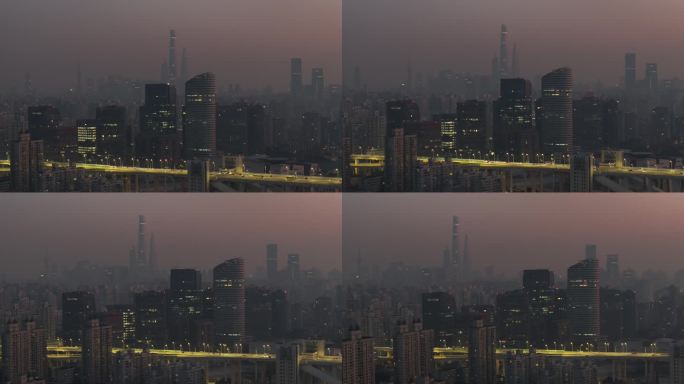 秋天冬天上海早晨高楼地表浦东晨曦雾霾实拍