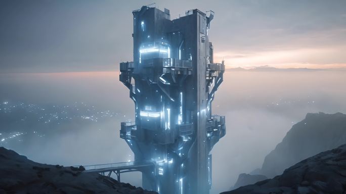 悬崖上的电梯未来科幻建筑