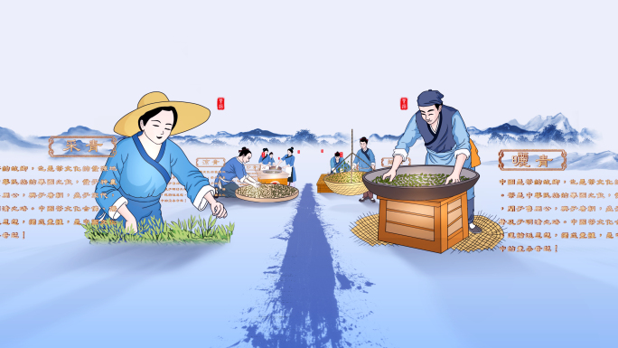 蓝色中国风古代古法手工茶工艺流程AE模板