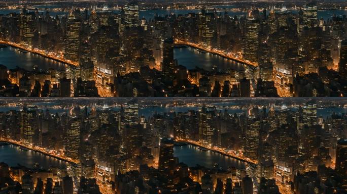 纽约帝国大厦夜景的航拍镜头
