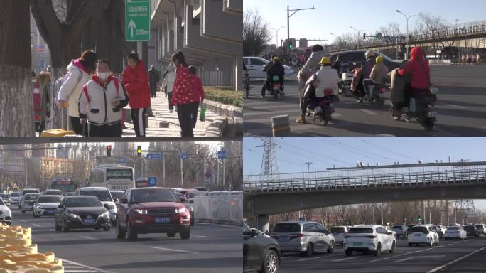 城市早高峰清晨出行骑行上班回家交通街景