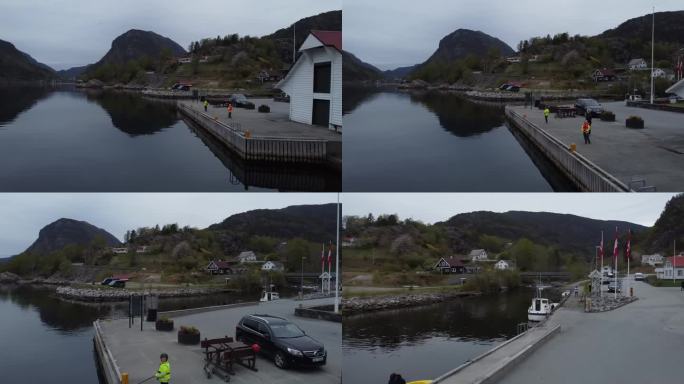 挪威峡湾一个小镇的航拍视频
