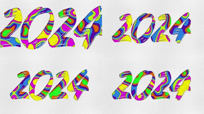 2024动画新年贺卡。彩色剪纸抽象动画。