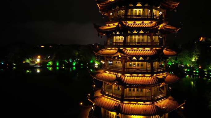 桂林铜塔夜景航拍