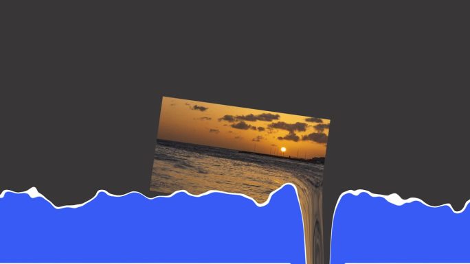 日落照片溶解成蓝色波浪在一个动态无缝视频。
