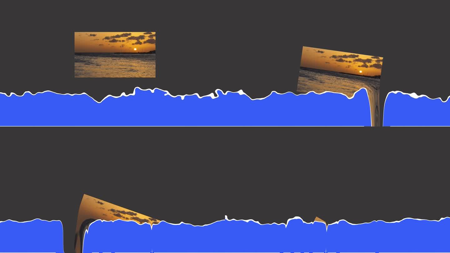 日落照片溶解成蓝色波浪在一个动态无缝视频。