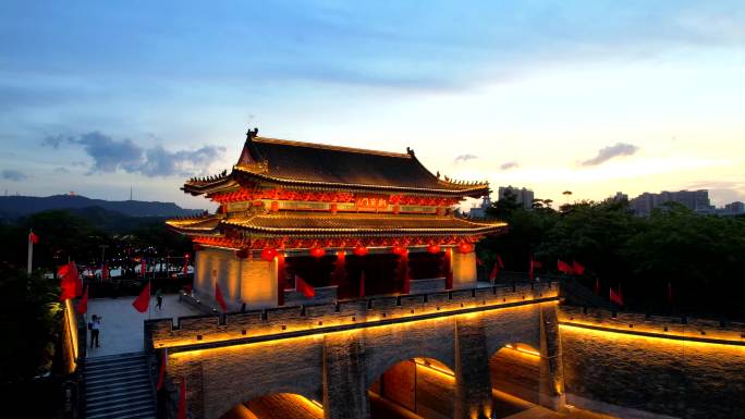惠州朝京门夜景环绕航拍大景