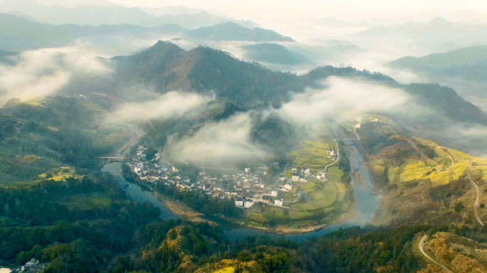 美丽乡村 田园风光 油菜花 日出云海农村