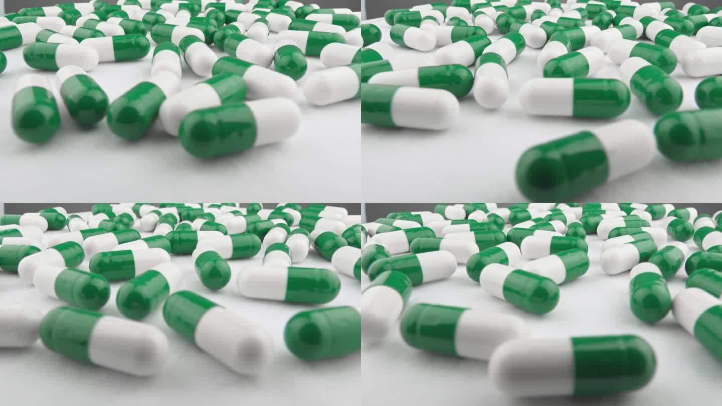 含有该药物的绿白色胶囊。药品工业生产疾病的治疗。含有食品添加剂的胶囊:在药品中保持和恢复健康的前景。