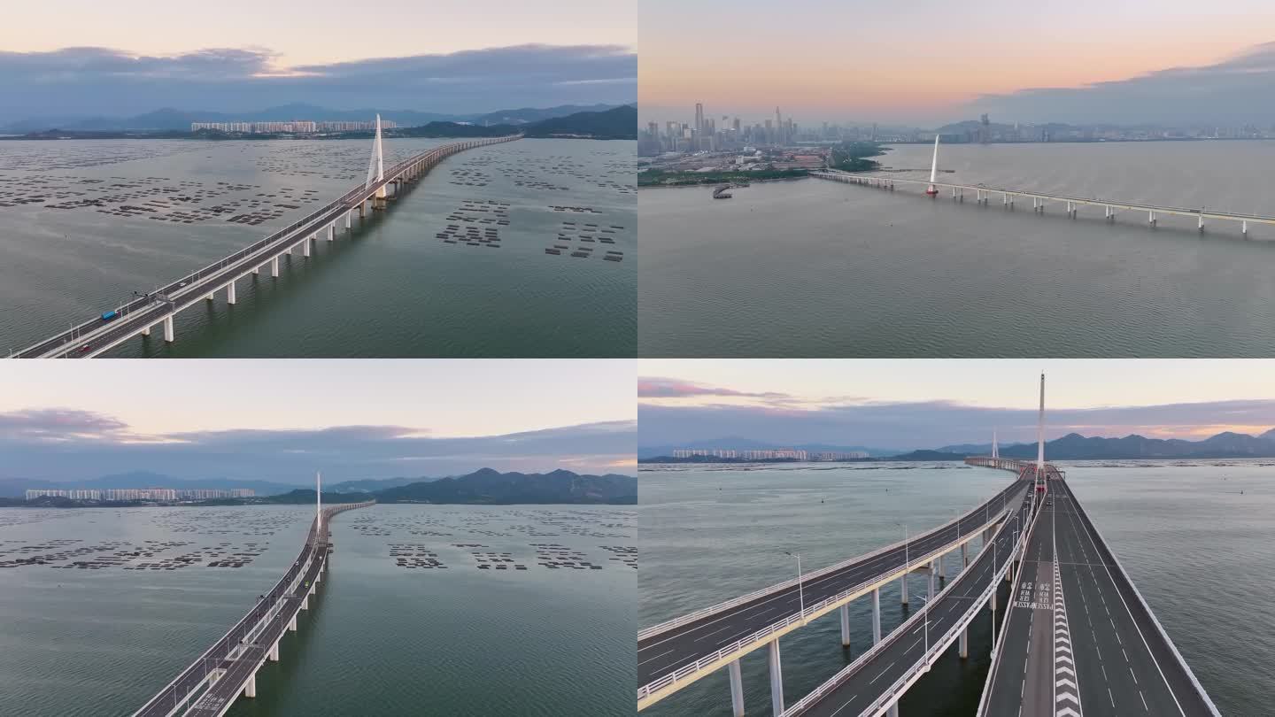 深圳湾大桥车流航拍公路桥梁基础建设广东南