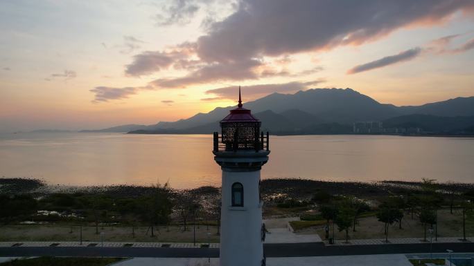 深圳白沙湾公园海上日出朝霞航拍