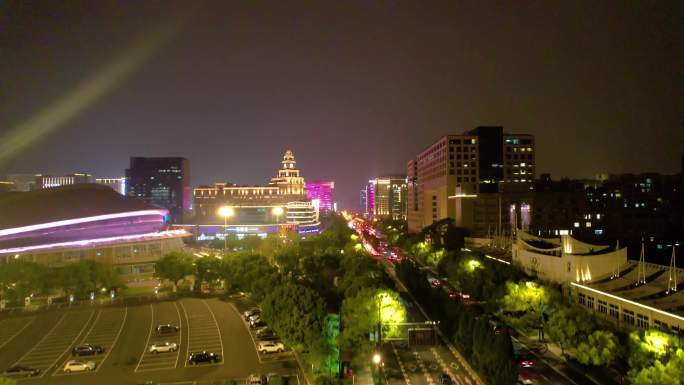 杭州西湖区黄龙路天目山路夜晚夜景高楼大厦