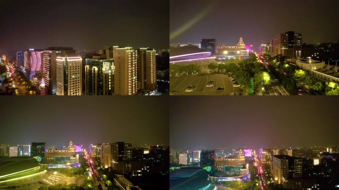 杭州西湖区黄龙路天目山路夜晚夜景高楼大厦