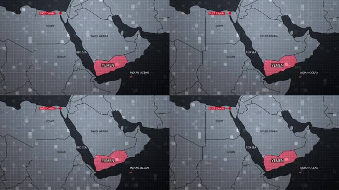 也门，红海，Indıan海洋，苏伊士运河地图，4K分辨率