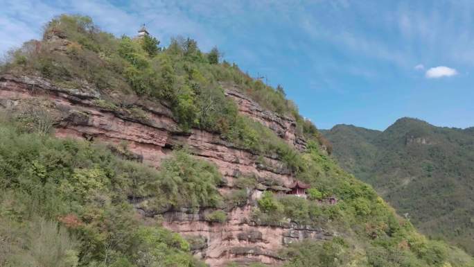 航拍浙江台州天台赤城山景区