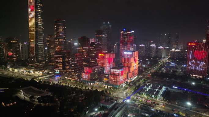 中国华润大厦南山区航拍夜晚夜景春笋大厦深