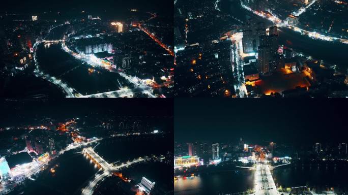 4K红安县城夜景大范围航拍