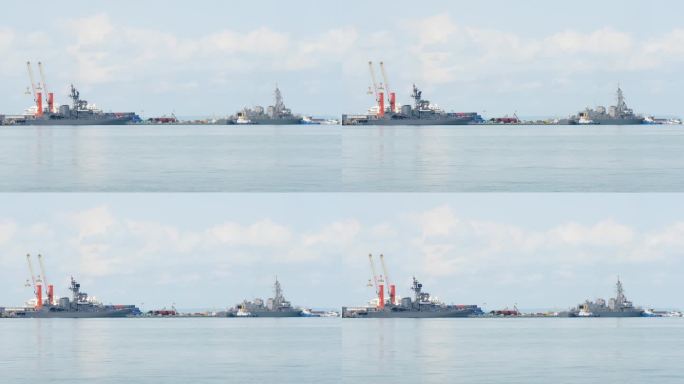 两艘日本驱逐舰停靠在西哈努克港