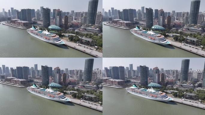 上海黄浦江邮轮停靠在北外滩码头