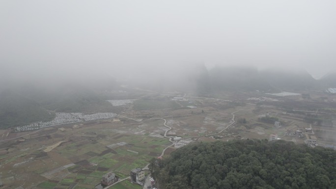 雾天 航拍  农村 宣传片 乡村  空镜