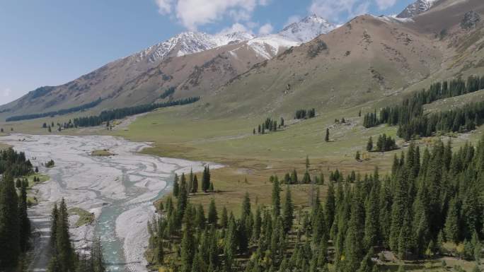 新疆自然风光雪山流水巴音布鲁克