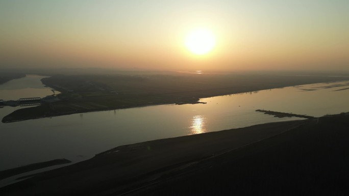 大运河流域夕阳航拍