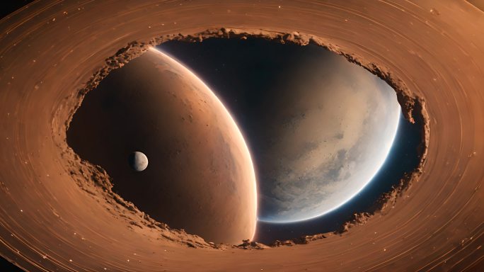 在太空中放大火星并环绕火星运行