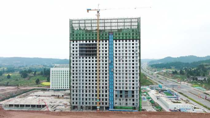 航拍安岳县人民医院建设现场 城市建设