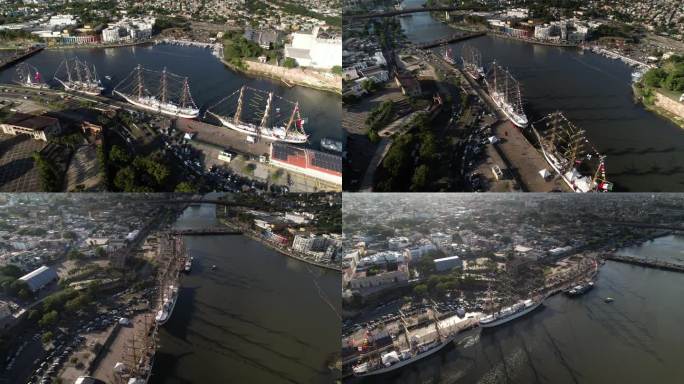 轨道视图在圣多明各市，Ozama河的陆军学校船只会议