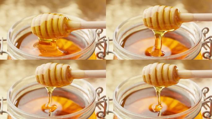 健康的有机蜂蜜。用蜜罐盛蜂蜜。世界蜂蜜日。