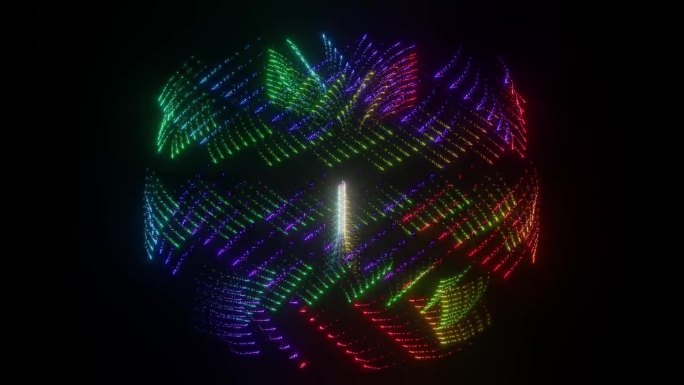 一个无缝循环的动画视频，其中彩色发光的粒子以环状循环。