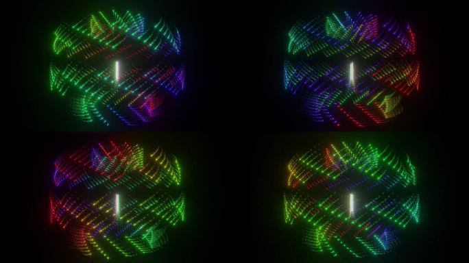 一个无缝循环的动画视频，其中彩色发光的粒子以环状循环。