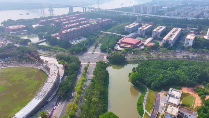 广州美术学院大学城校区航拍校园广东风景风