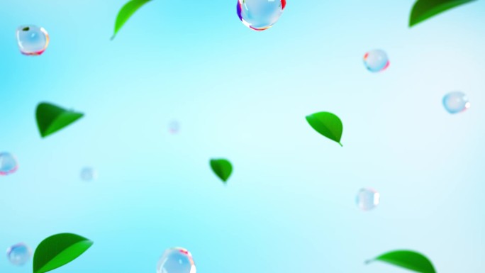 水分子气泡植物草本绿色叶子三维动画背景