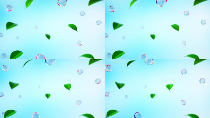 水分子气泡植物草本绿色叶子三维动画背景