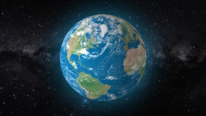 电影视频背景展示了现实的地球旋转，放大在北大西洋|现实的地球旋转和放大在4K大西洋视频背景
