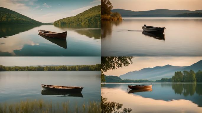 寂静湖畔的小船 寂静湖泊，孤舟悠悠