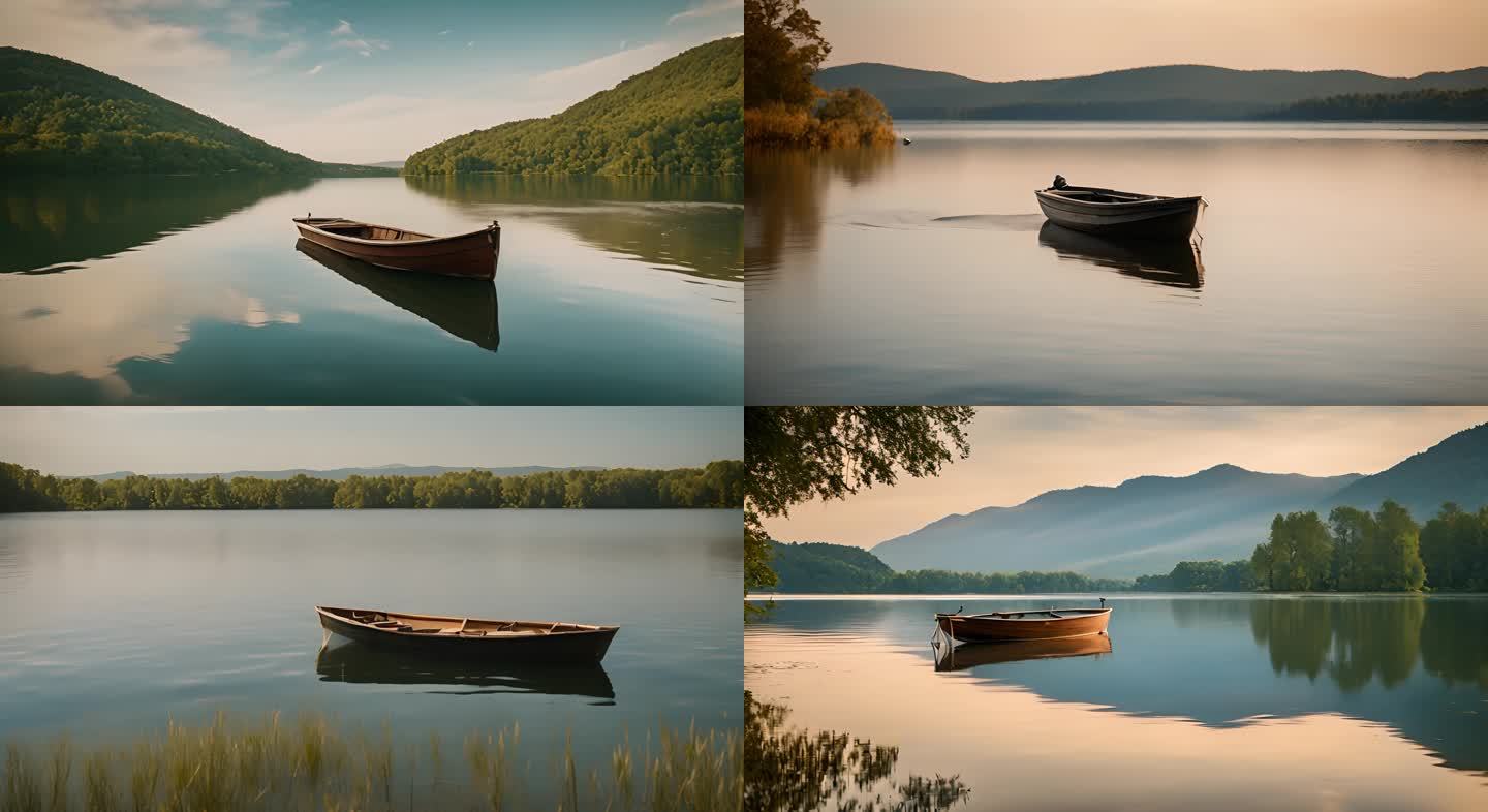 寂静湖畔的小船 寂静湖泊，孤舟悠悠