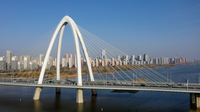 临沂城市风光祊河书法广场地标建筑航拍4k