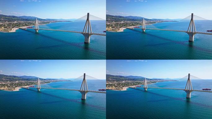 鸟瞰世界上最长的多跨斜拉桥——里约-安提里奥大桥。