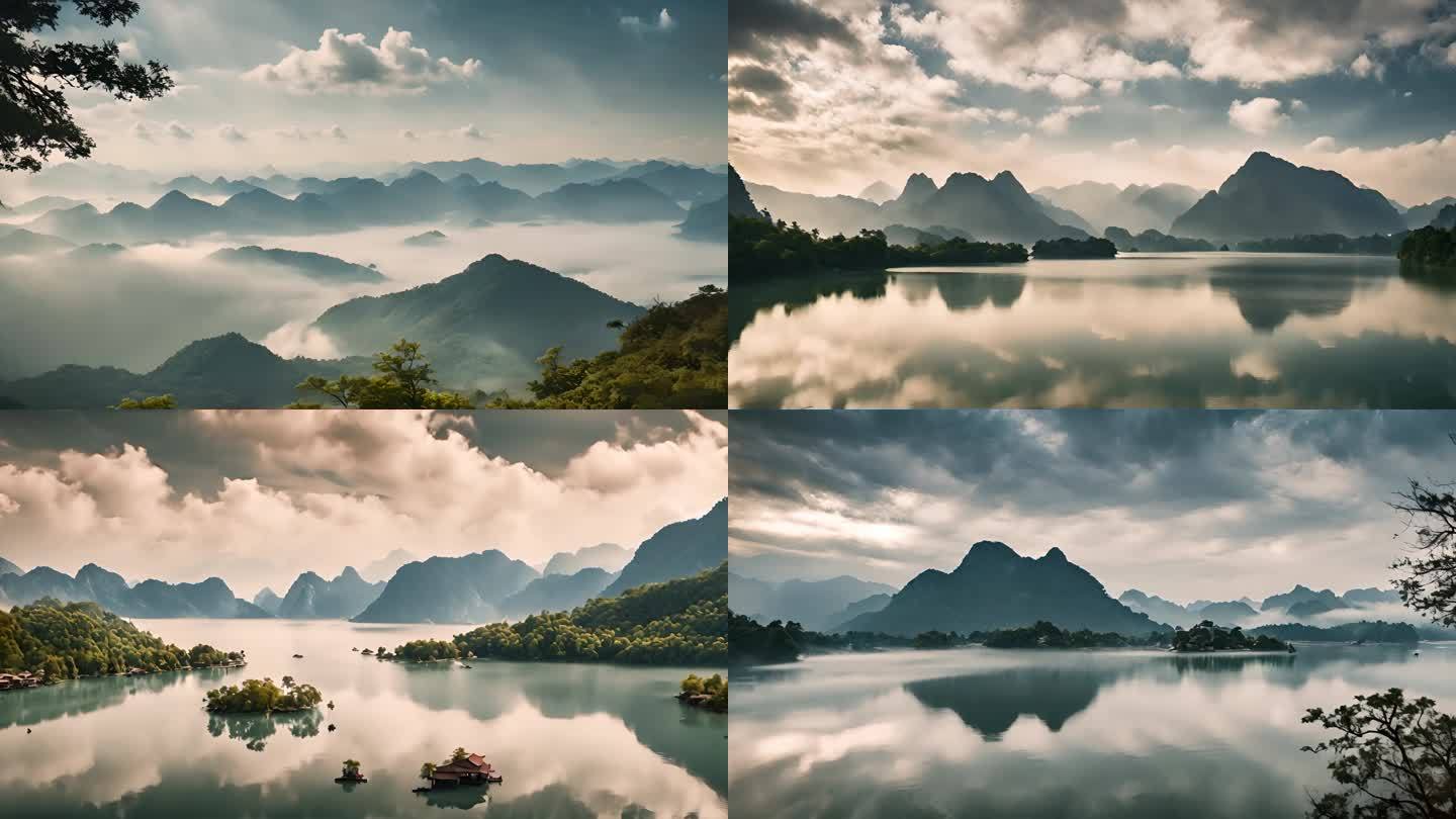 桂林山水水墨画中国山水视频素材