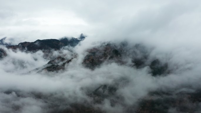 航拍泰山山顶风景风景区云海