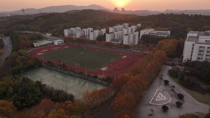 南京师范大学仙林校区日落4k航拍大景